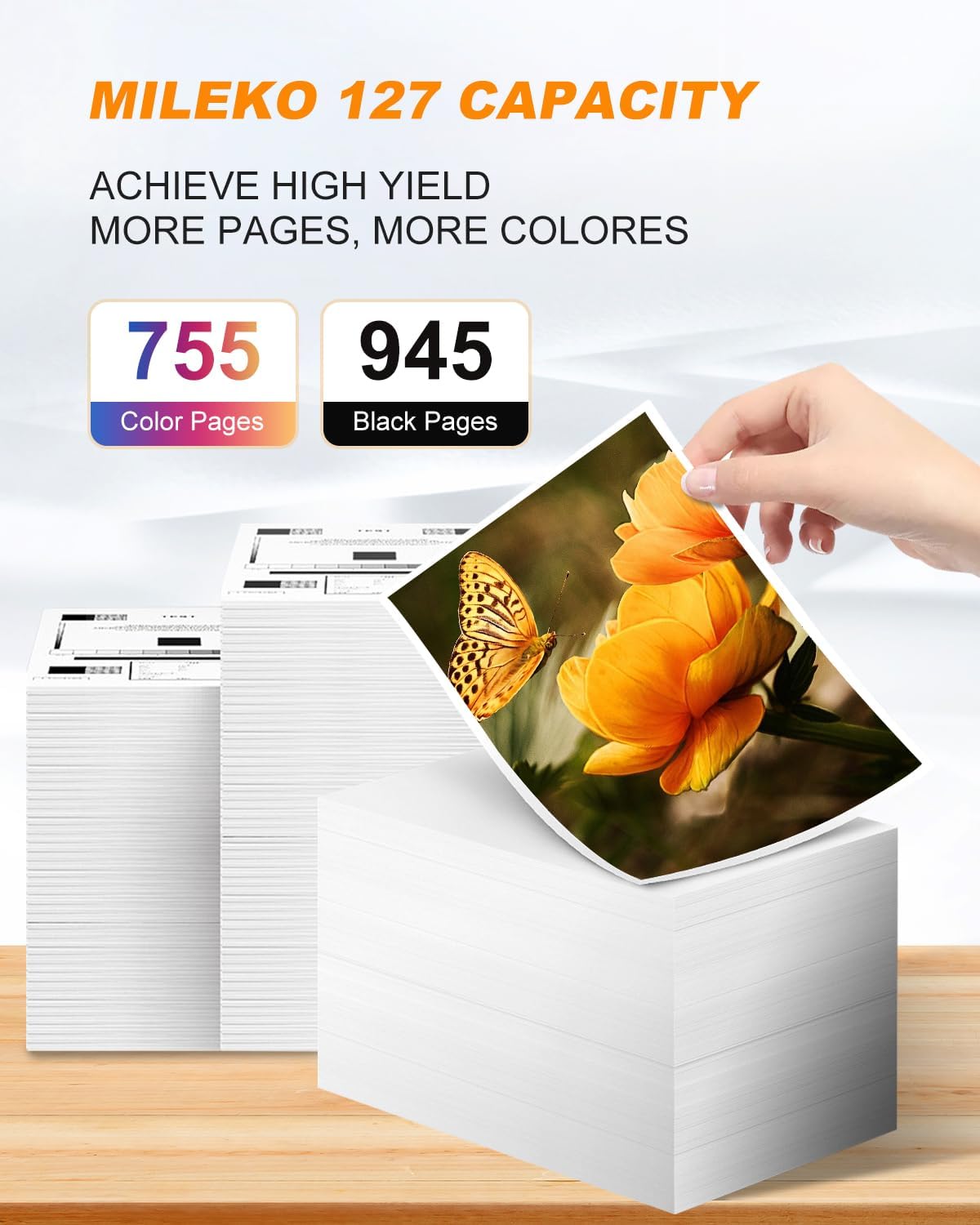 MILEKO 127XL Ink Cartridge Remanufactured Replacement for Epson 127 XL Ink Cartridges T127 Ink for Workforce 60 545 845 645WF-3540 WF-3530 WF-3520 WF-7010 WF-7510 Stylus NX530 NX625 Printer (5 Pack)