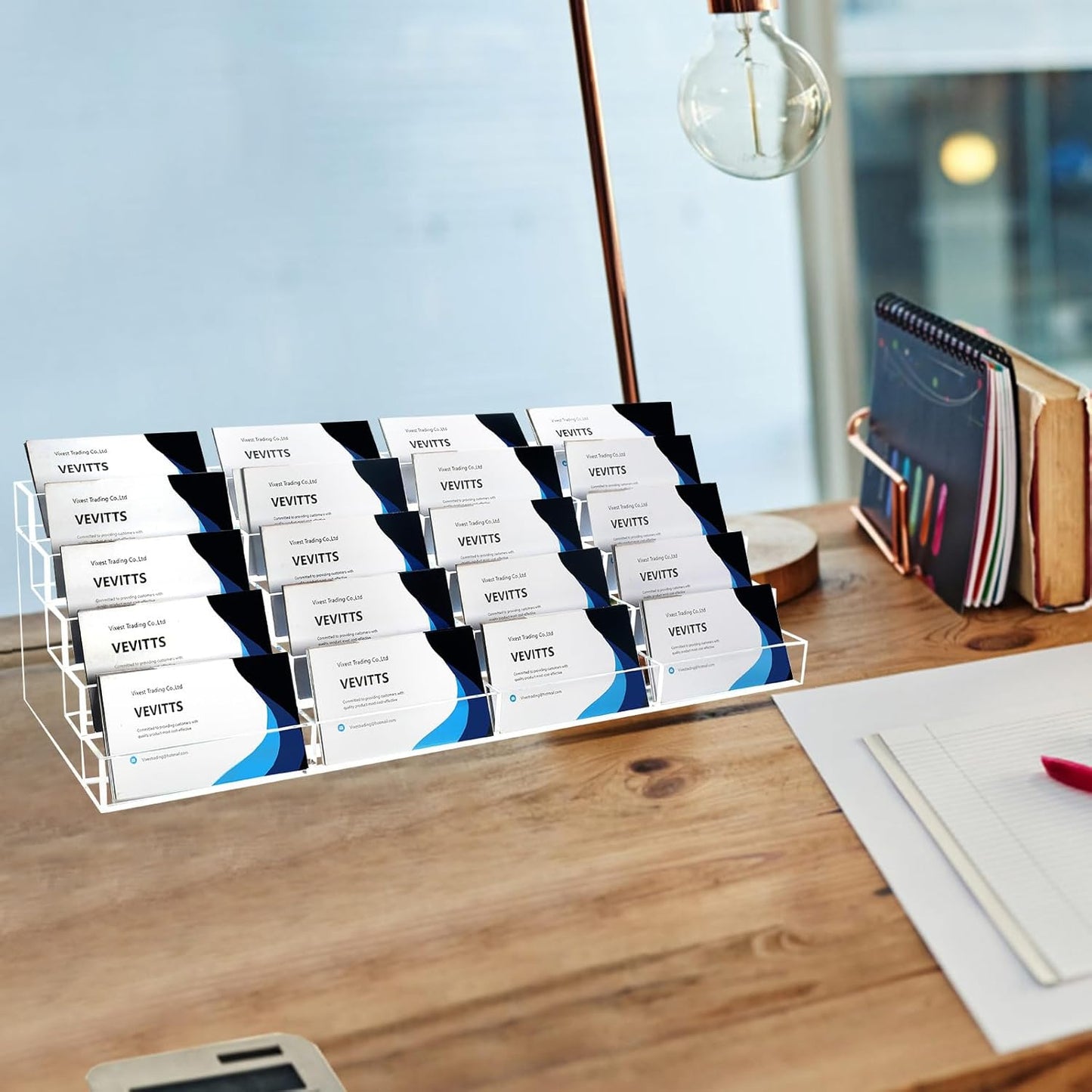 20 Slots Acrylic Business Card Holder for Desk Business Card Stand Clear Plastic Multiple Cards Display Stand Rack for Office Supplies Home School Brochure File Table Recipe