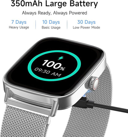 Smart Watch for Men Women, 1.85" HD Smartwatch Compatible iPhone/Samsung/Android (Answer/Make Calls), 100+ Sport Modes Fitness Tracker with Heart Rate/Sleep/SpO2 Monitor, IP68 Waterproof, Metal Band