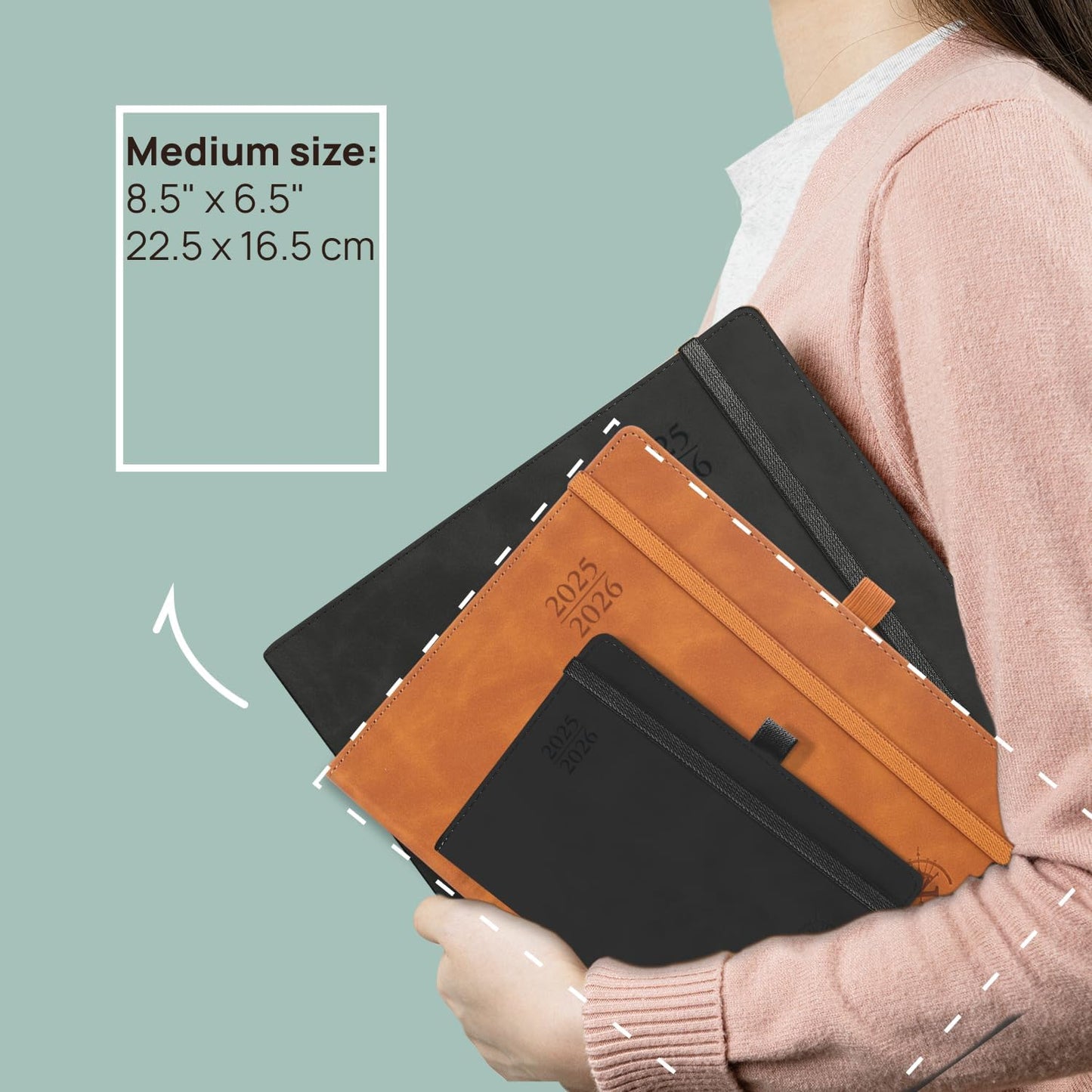 POPRUN Planner 2025-2026 Weekly Notebook (Medium 6.5''x 8.5'') Academic Calendar (JUL.25 - JUN.26) Appointment Book with Monthly Tabs, Leather Soft Cover, Inner Pocket, 100 GSM - Brown