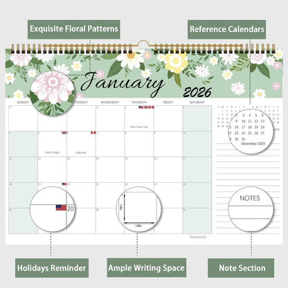 Calendar 2025-2026, Monthly Desk Calendar from July 2025 to December 2026, 17" x 12", Large Desktop Calendar Monthly, Perfect for Home or Office, Floral (Wall(17" x 12"))