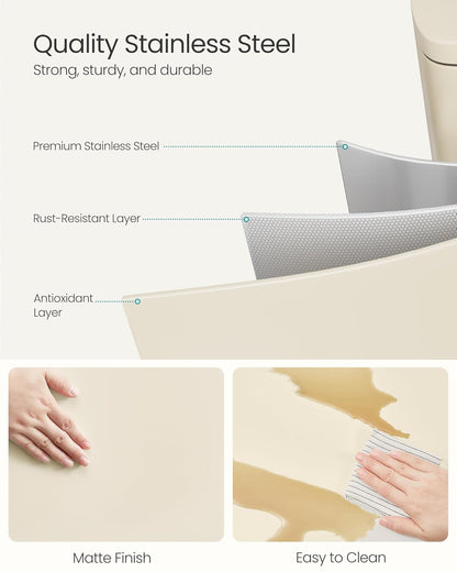 SONGMICS 13 Gallon (50 L) Trash Can, Stainless Steel Kitchen Garbage Can, Recycling or Waste Bin, Soft Close, Step-On Pedal, Removable Inner Bucket, Sand Beige ULTB050A01