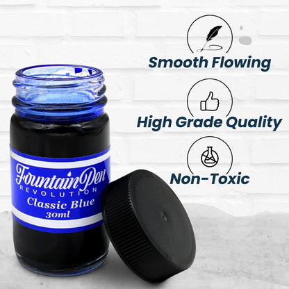 FPR Classic Blue Fountain Pen Ink - 30 ml Saturated Blue Ink Bottle for Smooth, Effortless Writing - Professional/Daily Use Refill Ink for Fountain Pen - Premium Stationery Supplies
