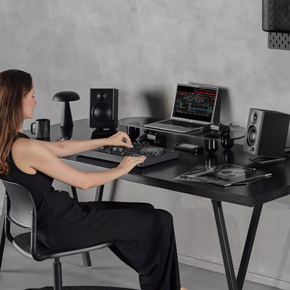 Fenge Monitor Stand Riser, 34 Inch Dual Monitor Riser for Large Monitors, Desk Organizer with Glass Shelf & Solid Wood Legs, Computer Stand for Laptop, TV, PC, Printer, Black