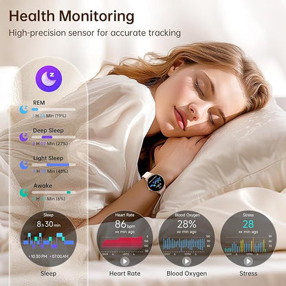 Smart Watch for Women, 1.27" AMOLED Screen Smartwatch with Answer/Make Call for iPhone/Android/Samsung, Fitness Tracker with 120+ Sport Modes, Heart Rate/Sleep/Health Monitor, IP68 Waterproof, 2 Bands