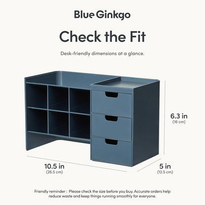 BLUE GINKGO Hive Stack Desk Organizer – Stackable Pen Holder, Stationary Organizer with Drawers - Office Storage, School Supplies, Makeup (Made in Korea, Blue)