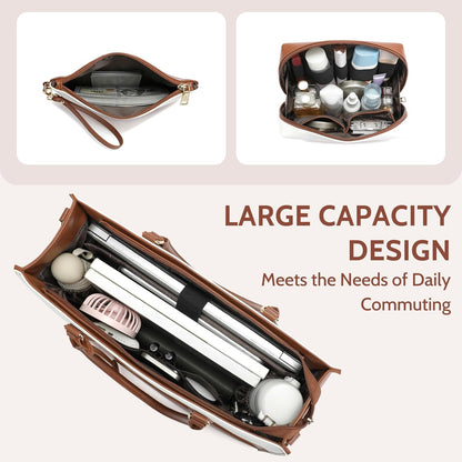 Keyli 3pc Sets Laptop Bag for Women,15.6 Inch Work Tote Bags Waterproof Leather Business Computer Briefcase Shoulder Handbag