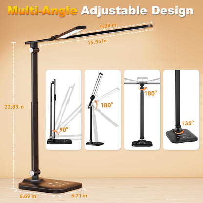 LED Desk Lamp for Office Home, Height Adjustable Architect Desk Light with USB Adapter, Stepless Dimming Table Lamp Light for Reading, Study, Workbench