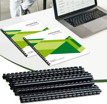 HOUYEE 100 Pack 3/8 Inch Plastic Binding Comb 19 Ring, 60 Sheet Capacity, Black Comb Binding Spines for Letter Size Paper