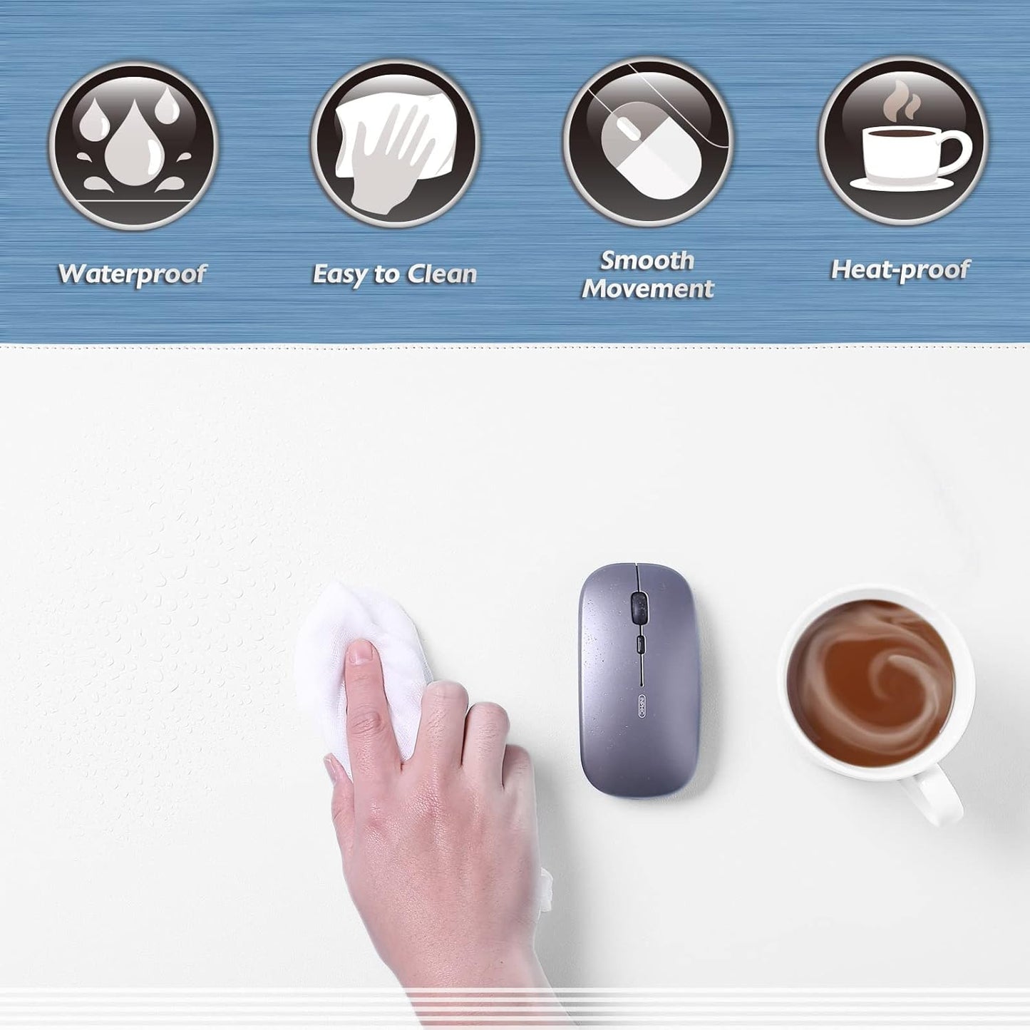 K KNODEL Desk Mat, Blotter, Dual-Sided Office Desk Pad, Waterproof Desk Mat for Desktop, Desk Blotters, PVC Leather Pad Protector (White, 35.4" x 17")