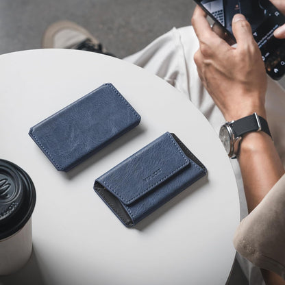 VULKIT Leather Business Card Holder Case for Men Slim Pocket Business Card Wallet Name Card Case Holder, Holds 20 Business Cards Navy