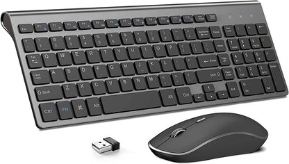 JOYACCESS Wireless Keyboard and Mouse,2.4G Ergonomic and Slim Wireless Computer Keyboard Mouse Designed for Windows, PC, Laptop,Tablet - Black Grey