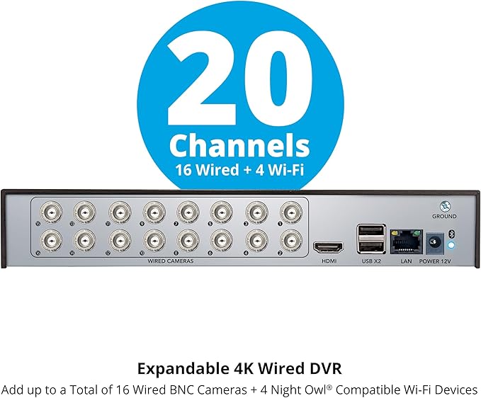 Night Owl 2-Way Audio 20 Channel DVR Video Home Security Camera System with (9) Wired 4K HD Indoor/Outdoor Deterrence Cameras and 2TB Hard Drive (Add up to 4 Wi-Fi Cameras) (9 Camera)