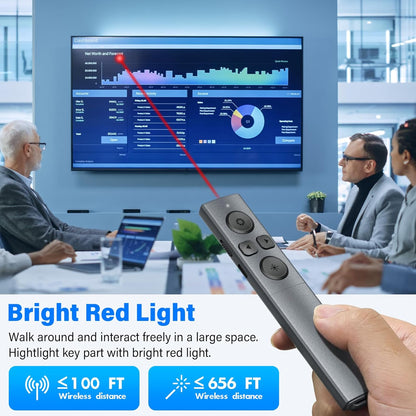 2-in-1 USB Type C Presentation Clicker, Rechargeable Wireless Presenter Remote, Clicker for PowerPoint Presentations, Pointer for Presentations Slide Advancer with Volume Control for Mac,Computer, PPT