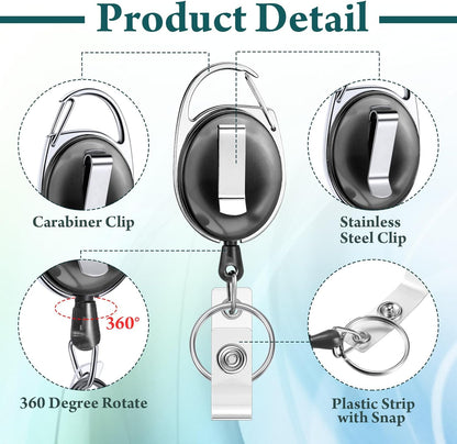 Honoson 30 Pcs Heavy Duty Retractable Badge Reels Batch ID Badge Holder Retractable Clip Bulk Key Holder with Ring for Office Worker Employee, Doctor Nurse Gifts (Transparent Black)