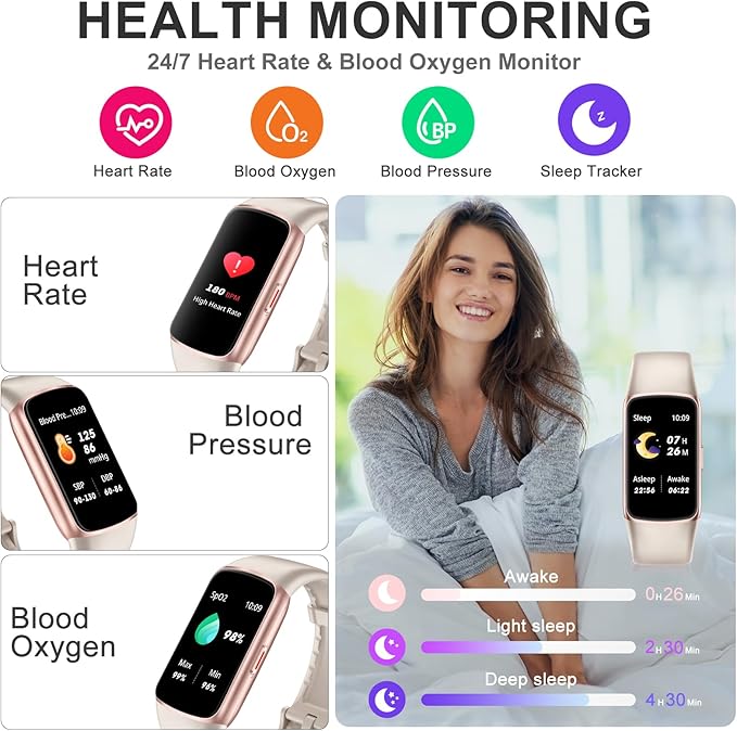 Fitness Tracker Step Counter with 24/7 Heart Rate Blood Oxygen Sleep Monitor, 1.47'' AMOLED Touch Color Screen Fitness Watch, Smart Watches for Women Men