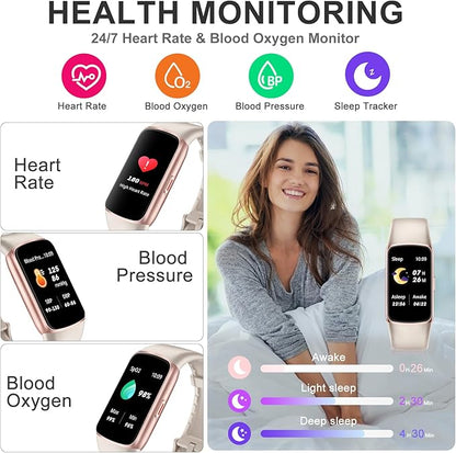 Fitness Tracker Step Counter with 24/7 Heart Rate Blood Oxygen Sleep Monitor, 1.47'' AMOLED Touch Color Screen Fitness Watch, Smart Watches for Women Men