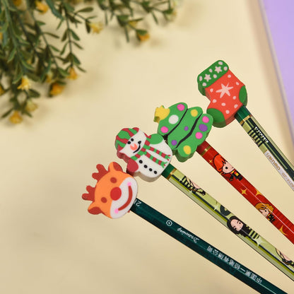 42Pcs Christmas Eraser Toppers for Kids Boys Girls, Mini Christmas Eraser Tops Bulk for Stockings Stuffers