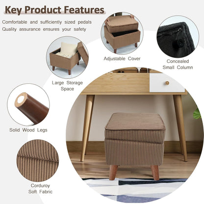 Storage Ottoman with Adjustable Lid, Soft Step Stool, Footrest and Seat, Ottoman Foot Rest for Living Room, Bedroom, Dorm, Brown