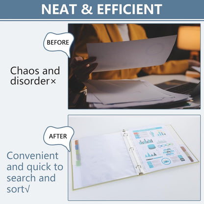 8 Set of 64 Pack Clear Binder Sheet Protectors for 3 Ring Binder Plastic Page Protector with 8 Tabs,Insertable Index Page Divider 8.5x11 Inch（Boho Color）