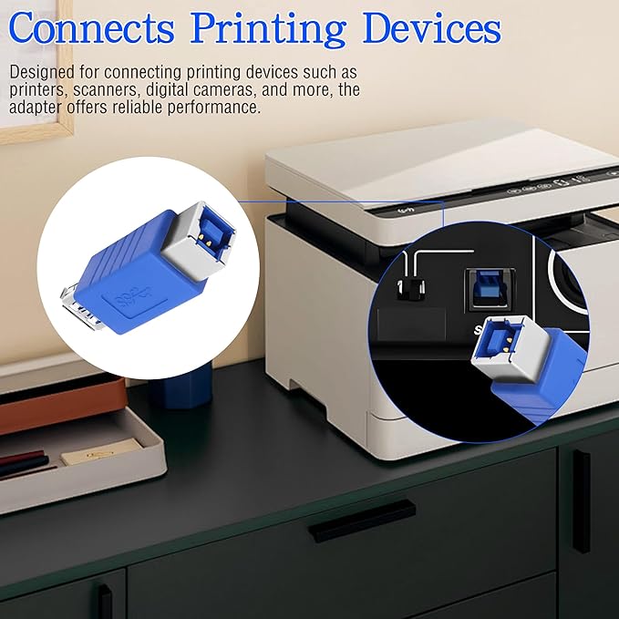 MEIRIYFA USB A to USB 3.0 B Printer Adapter, USB 3.0 Type-B to USB3.0 Type-A Female Adapter Converter 5Gbps for Printer, Scanner, External Hard Drive, Laptops - Blue, 2PCS (USB-B Female)