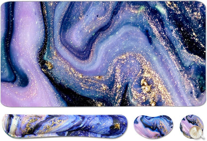 Keyboard Mouse Pad Set, Extended Mouse Pad+Keyboard Wrist Rest Support, Memory Foam Ergonomic Easy Typing, 3Pcs (35.4×15.7 in) Desk Pad Set for Home Office Study Game-Purple Marble