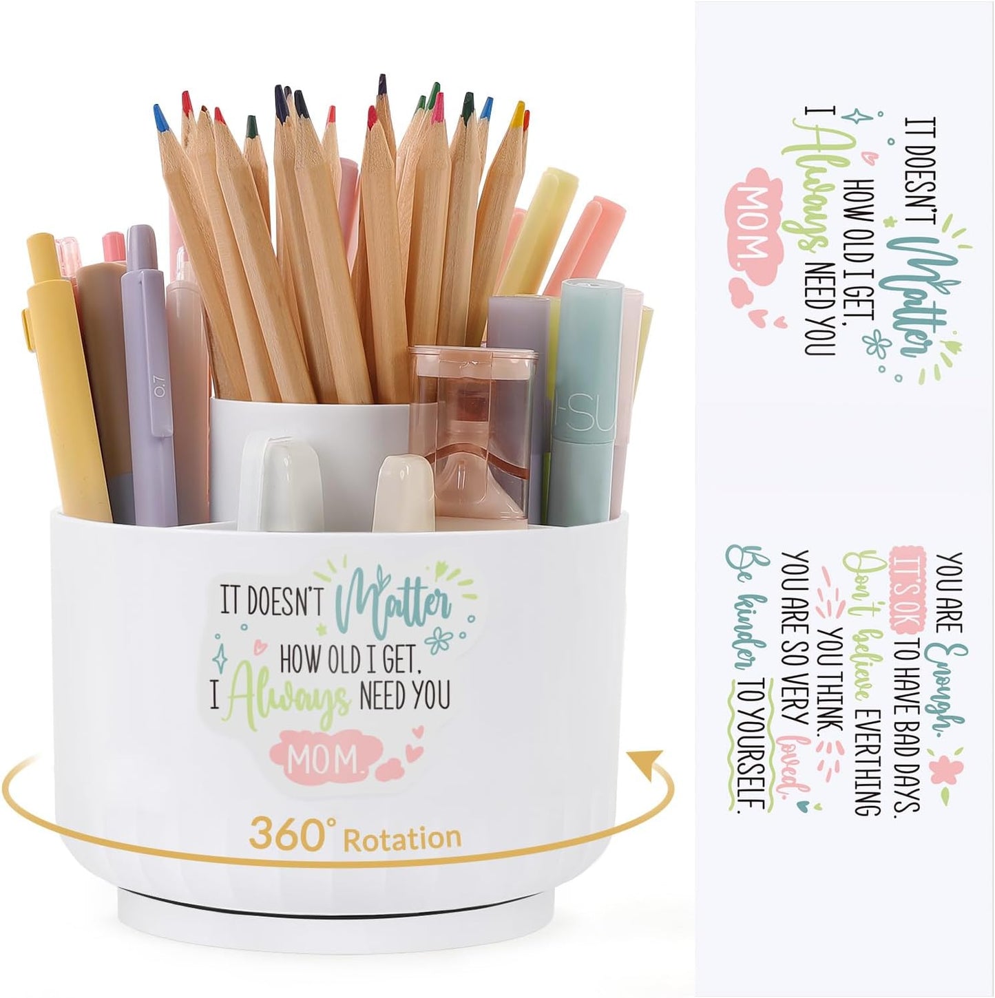 SKYDUE 360 Degree Rotating Desk Organizer, Dual-Purpose Pencil Pen Holder for Desk, Rotating Pencil Cup with Stickers, Office Supplies, Desk Decor for Office, School, Home