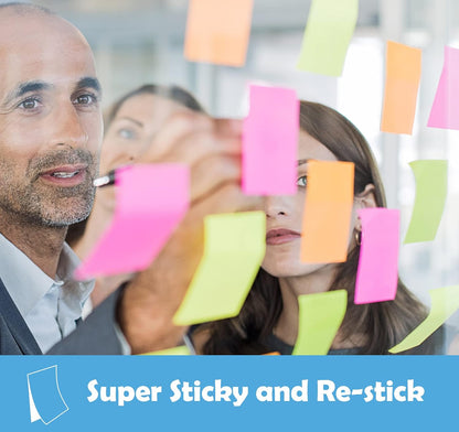 24 Pack Sticky Notes Small,2 x 1.5In Super Sticking Power Memo Pads,12 Assorted Colors Self-Stick Pads,100 Sheets/Pad Strong Adhesive Notes for Home,School,Office,Use on Walls,Doors,Windows