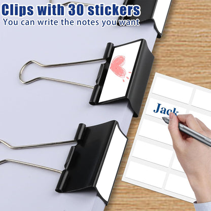 30 Pack Binder Clips with Labels, 2.4 Inch Extra Large Binder Clips Big Paper Clamps for Office and Home Supplies