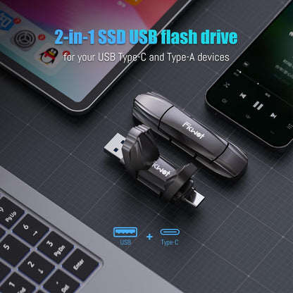 External SSD USB Flash Drive 1TB, Up to 550MB/s 2-in-1 Type C+ USB A USB3.2 Gen2 Solid State Thumb Drive SSD Stick for iPhone 15/16/Android/Windows/Mac/PC/Laptops