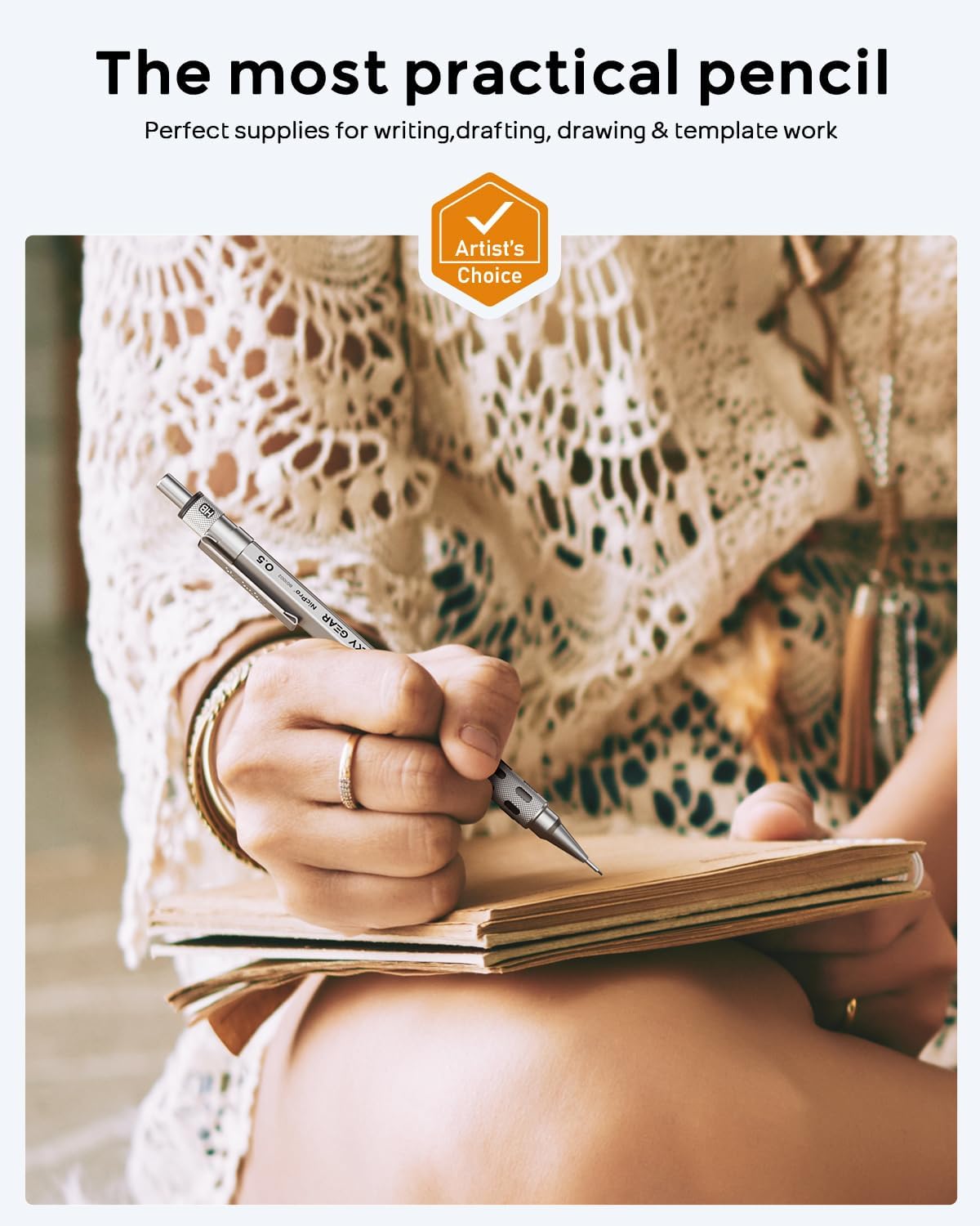 Nicpro Blocky Gear 0.5 mm Mechanical Pencil Set in Case, Metal Pencil with Lead Refills, Eraser for Professional & Adult Art Writing Drafting Drawing