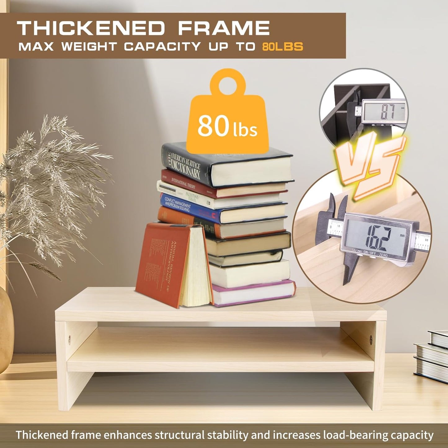 Monitor Stand Riser, 2 Tier Computer Stand, Desk Organizers and Accessories, Desktop Shelf with Storage for TV Screen PC Printer (Oak-18.9inch)