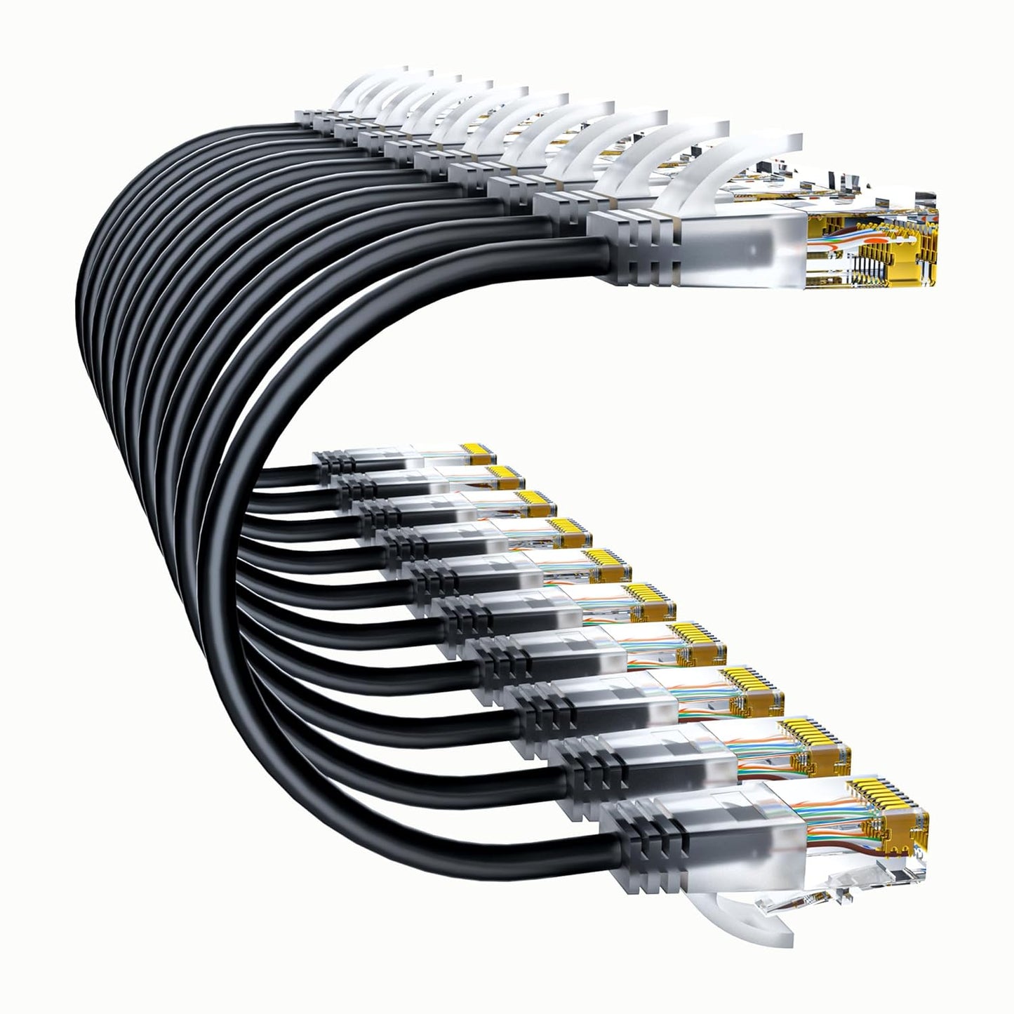 Cat6a Patch Cables 10ft (10 Pack) Slim, Cat6 Ethernet Patch Cable Pure Copper, Flexible Cat 6 Patch Cable 550MHZ 10G, Space-Saving Cat 6A Network Cables for Patch Panel, Black