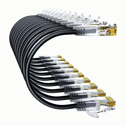Cat6a Patch Cables 14ft (10 Pack) Slim, Cat6 Ethernet Patch Cable Pure Copper, Flexible Cat 6 Patch Cable 550MHZ 10G, Space-Saving Cat 6A Network Cables for Patch Panel, Black