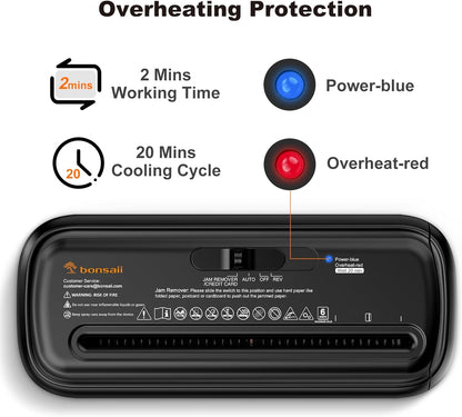 Bonsaii Paper Shredder for Home Use, 6 Sheet Strip Cut Small Paper Shredder Without Basket for Home Office, Portable Shredder Extendable Arm Design with Overheat Protection (S123-B)