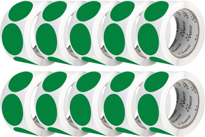 Perco Green 2-Inch Perforated Circle Dot Sticker Labels — 10 Rolls, 5,000 Round Stickers — with Permanent Adhesive for Organizing, Color Coding, Bin Labeling, Packaging Alerts—Made in USA