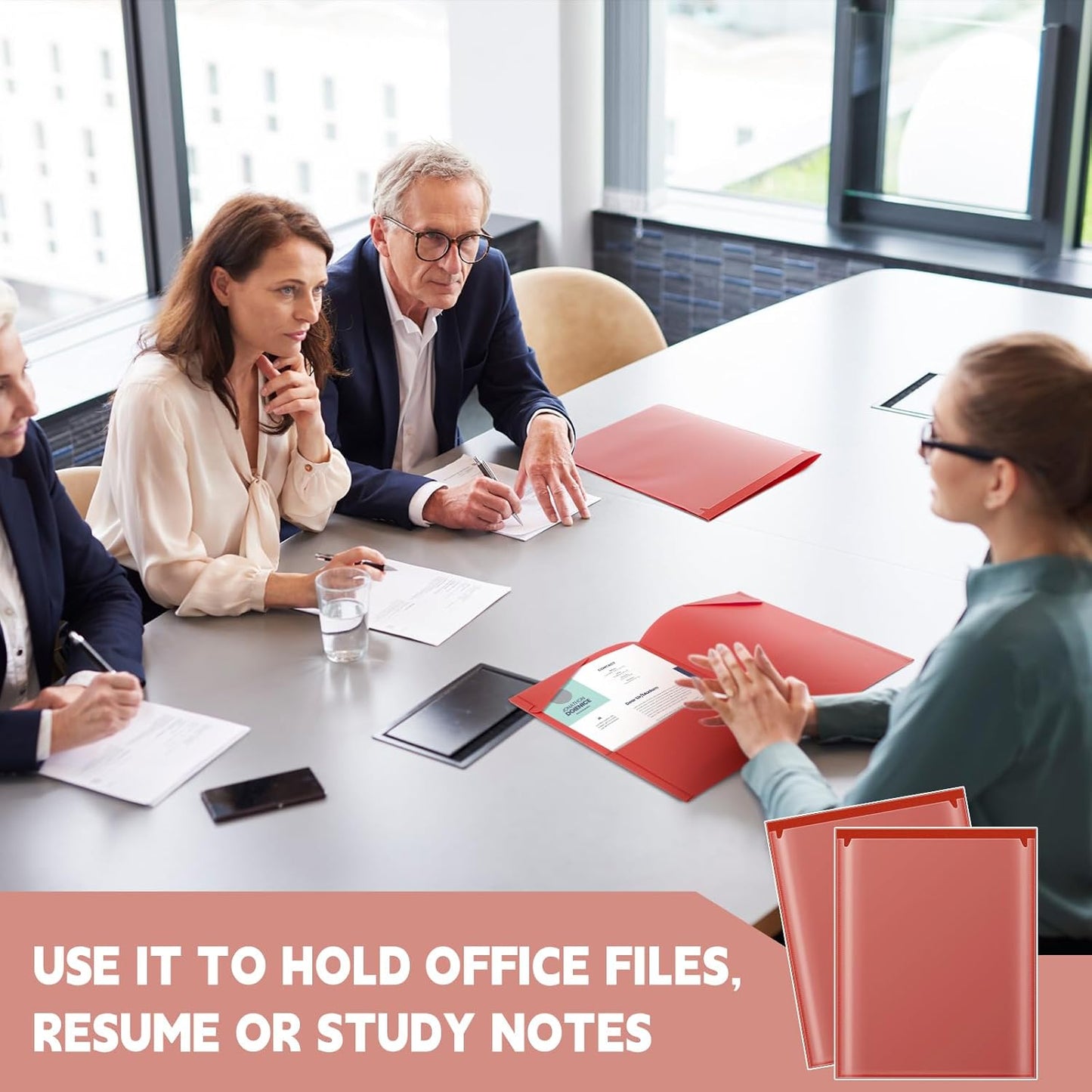 Henoyso 36 Pcs Plastic Folders with Clear Front Pockets Heavy Duty File Folders with 2 Pockets and Card Slot for Student Communication School Office Presentation Report (Red)