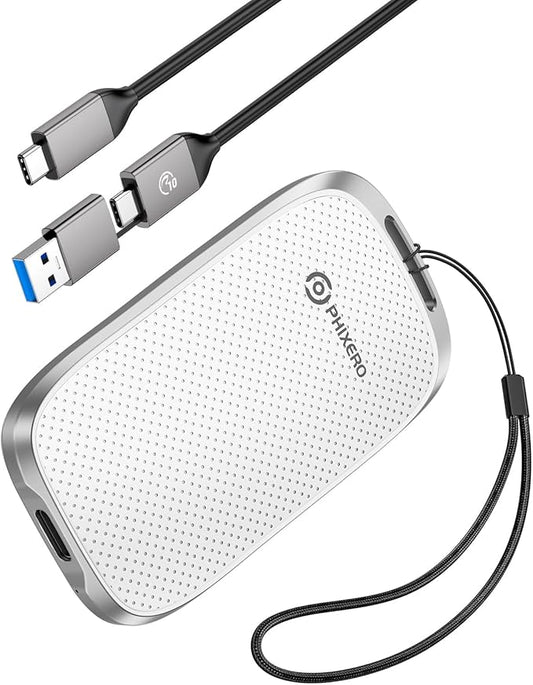 PHIXERO 2TB Portable SSD, Type-C Interface, Up to 450Gbps, Built-in mSTAT SSD for Ultra-Fast Data Transfer,White