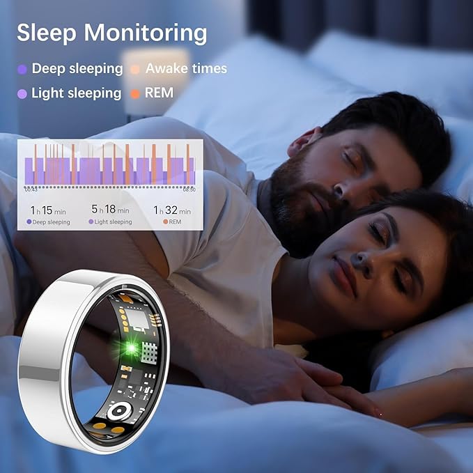 Smart Health Ring for Women Men, Fitness Tracker Ringwith Heart Rate, Blood Oxygen, Sleep Tracker, Step Tracker, No Subscription Fee,lP68 Waterproof Smart Ringfor iPhone & Android (Silver, 10#)