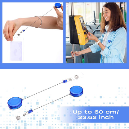 Zonon 100 Pieces Retractable Badge Reel Clips ID Card Holder Reel with Metal Belt Clip for Hanging Cards Key Chains, Name Badge Holders for Nurses Teachers Students(Transparent Blue)