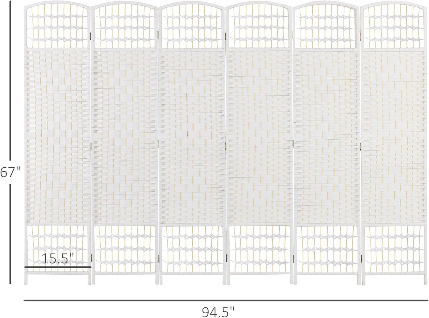 NicBex Room Divider 6 Panel Room Dividers with Woven Paper Design Partition Room Dividers and Folding Privacy Screens 5.6 FT Wall Divider for Office, Room Separation,94.5" W x 0.5" D x 67" H, White