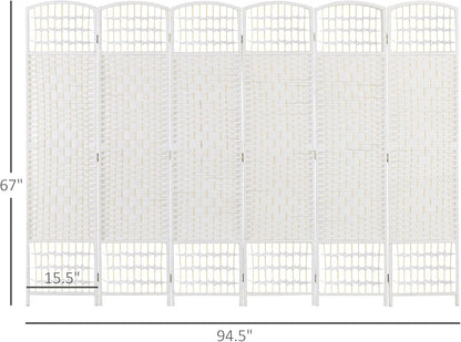 NicBex Room Divider 6 Panel Room Dividers with Woven Paper Design Partition Room Dividers and Folding Privacy Screens 5.6 FT Wall Divider for Office, Room Separation,94.5" W x 0.5" D x 67" H, White