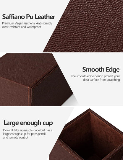 Desk Supplies Organizer, Multi-Functional Pencil Pen Holder with Wireless Charger, Desktop Stationery Organizer, Home Office Supply Storage Box Caddy (Brown)