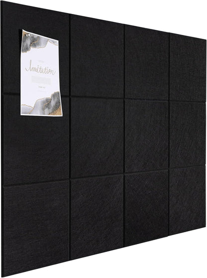 Large Cork Board Alternative, 12 Pack Felt Board with Safe Removable Adhesive Tabs Felt Wall Tiles, Large Cork Boards for Walls, Cork Board for Home Office, Pin Boards for Walls, Black