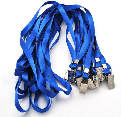 Beebel Blue Lanyards 100 Pack Nylon Flat Badge Lanyard Bulldog Clip for Id Badge Name Tag
