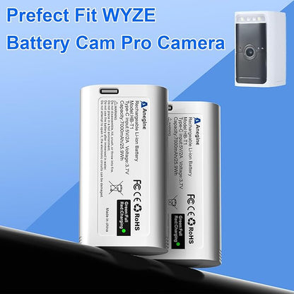 WBAT1 Battery Cam Pro Upgraded 7000mAh Removable Battery Pack Replacement for Wyze Cam Pro 2K Camera with Type-C Direct Charging Port (2-Pack)