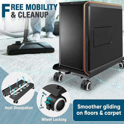 Seloom Computer Tower Stand, Adjustable PC Stand, Heavy-Duty Mobile CPU Tower Holder with Rolling Caster Wheels, Fits Most Gaming Desk Floor
