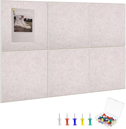 Large Cork Board 36" x 24", 6 Pack Felt Wall Tiles with Colored Pushpins, Bulletin Board with Removable Self-Adhesive Strips, Pin Boards Cork Boards for Walls Office Home-Light Tan