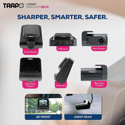 S650 Dash Cam 2K HDR 2560x1440P Front and Rear Dash Cam, Car Camera with ADAS, Voice Control, Super Capacitor, Parking Surveillance, Built-in GPS & Wi-Fi, 60 FPS Front + 30 FPS Rear