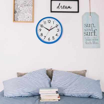 AKCISOT Wall Clock 10 Inch Silent Non-Ticking Modern Clocks Battery Operated - Analog Classic for Office, Home, Bathroom, Kitchen, Bedroom, School, Living Room(Blue)